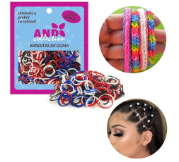 And Ligas de Goma Para Peinados Colores Azul Negro Blanco y Rojo 250 Piezas